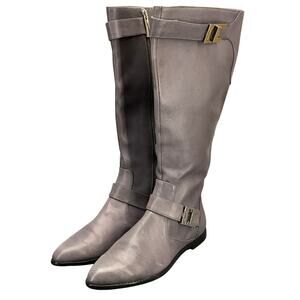 Calvin Klein Tracie Double Strap Silver Buckle Gray Tall Riding Boots Women 7.5